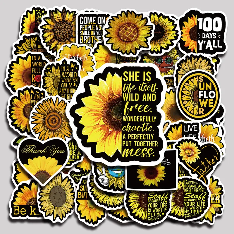 50PCS Sunflower 2 Aesthetic Vinyl Stickers Pack for Laptop Water Bottle Phone Case Skateboard Journal Scrapbook DIY Decoration