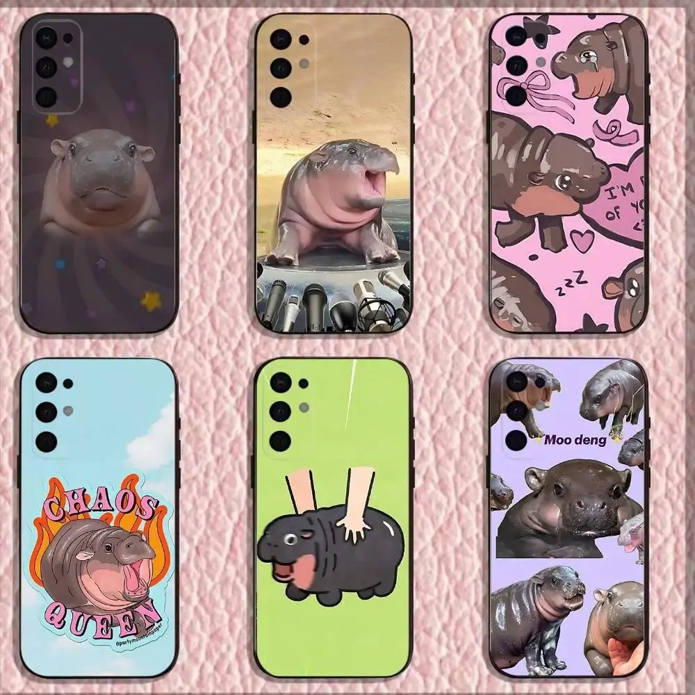 Moo Deng Hippo Animal Phone Case For iPhone 11-17 Pro Max/Plus & Samsung Galaxy S23-S25 Black Cover Cute Wildlife Protective Case