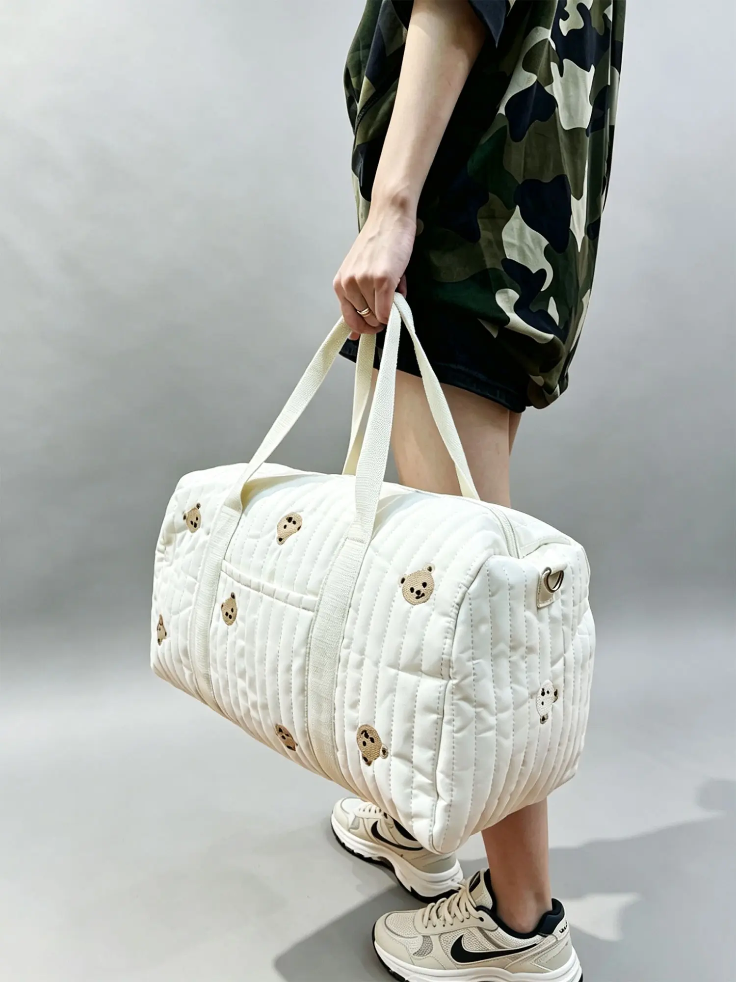 Cute Bear Pattern Handbag, Casual Trendy Women's Bag, Large Capacity Zipper Bag, Detachable Strap, Adjustable Strap Bag, Practical Portable Bag, Daily Commuter Bag