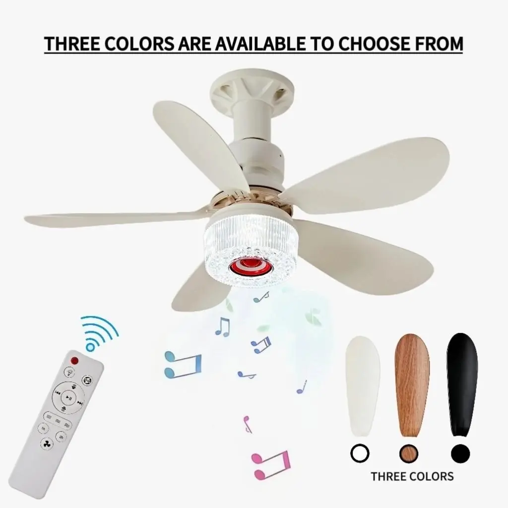 Remote-Controlled Crystal RGB Ceiling Fan Light, Built-in Bluetooth-Compatible Speaker, Sound Activated Timer Function, 3 Adjustable Brightness Levels, Decorative Lamp, Home Decor Lighting