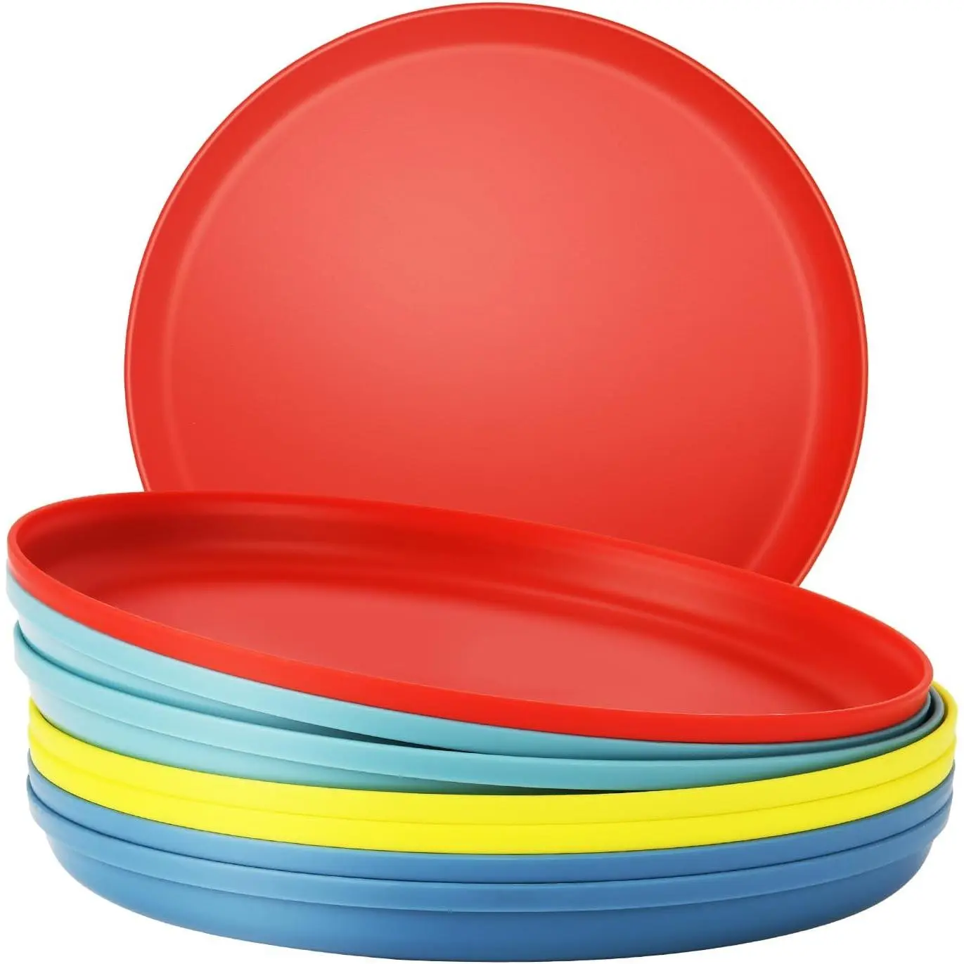 Unbreakable Round Shape PP Plastic Dinner Plates Set of 8 (7.1-Inch) - Microwave-Safe, Lightweight, Dishwasher Safe - for Camping, RV, Outdoor Use, Red and Blue