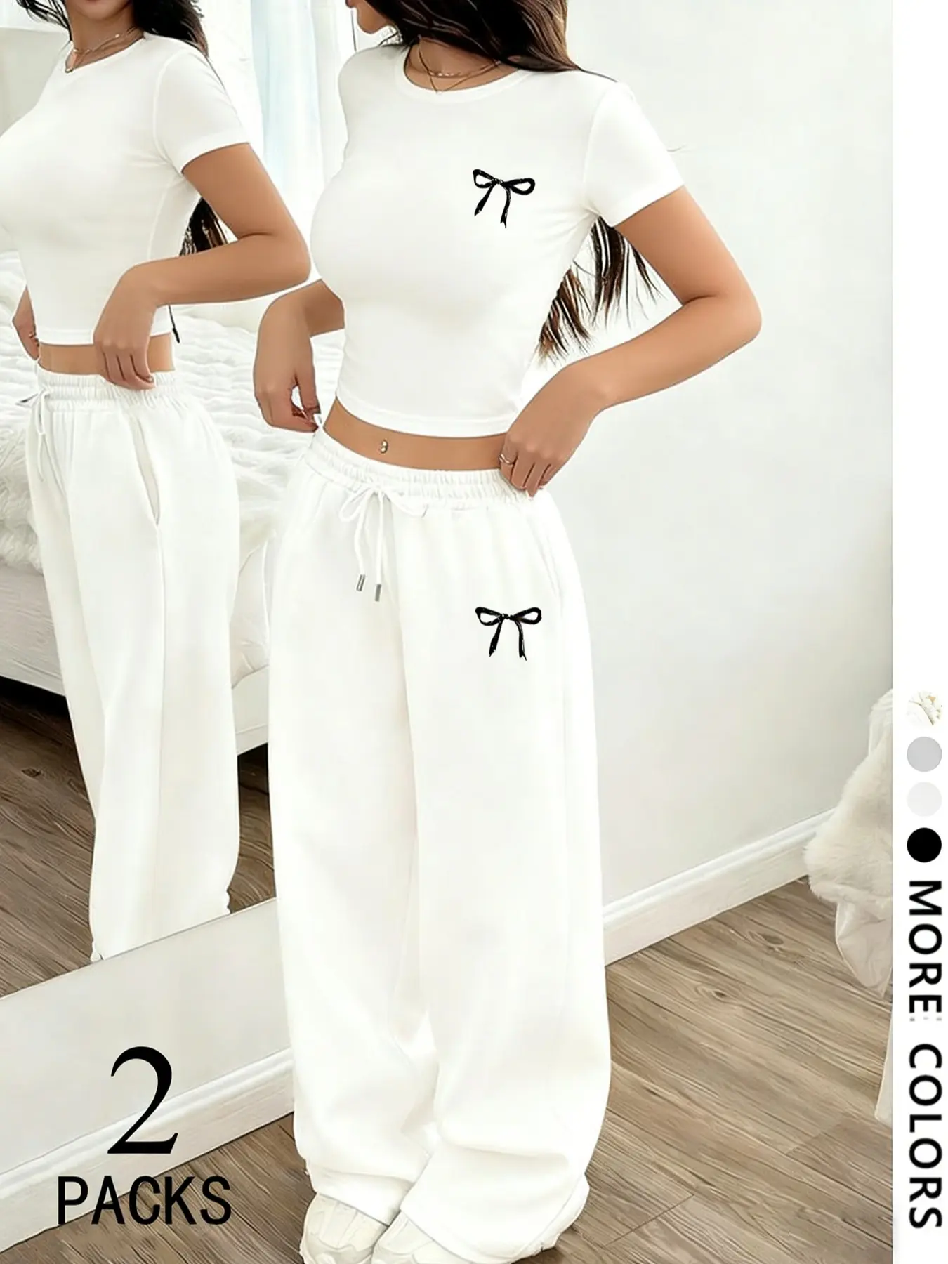 Y2K School Youth Bow Sweet Cool Casual Short Sleeve Set, Back-To-School Loose Age-Reducing Two-Piece, Match, Comfortable Fit