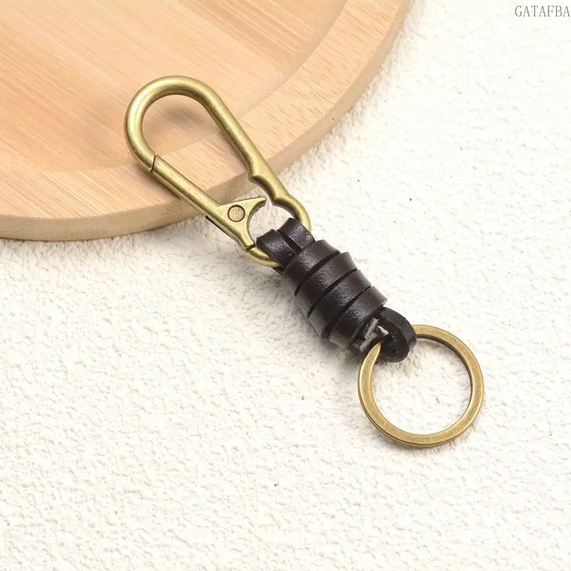 3pcs Hand‑Woven Keychain Accessories, Vintage‑Style Snap Hook Clasp, Versatile Leather Cord with 25mm Key Ring