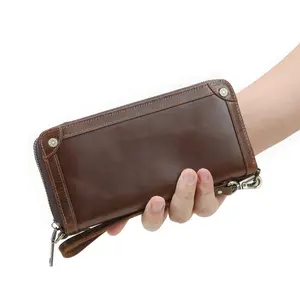 CONTACT'S Genuine Leather Clutch Bags for Men High Quality Zipper Clutch Wallet Card Holder Money Clip Phone Pocket Handbag Male