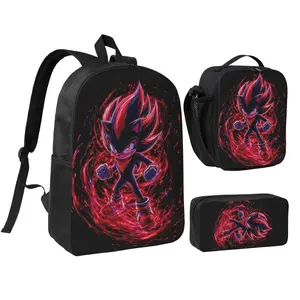 Anime Shadow The Hedgehog3 Kids School Bag Set, Teen Boys Girls Backpack with Adjustable Shoulder Straps, Multipurpose Bookbag with Lunch Box Pencil Bag for School Travel Office Daily Use