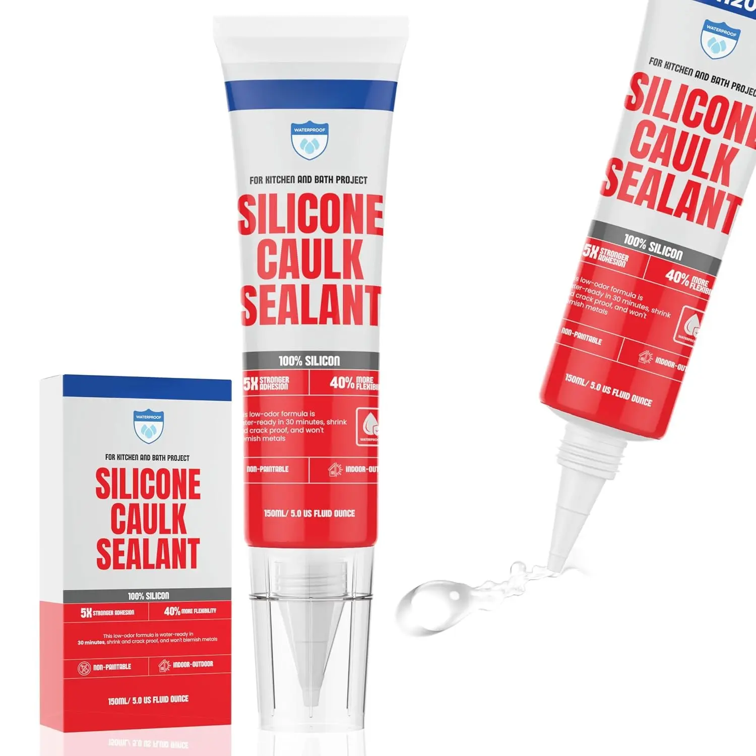 150 ML/5 FL Oz  Caulk Clear  Sealant , Kitchen & Bathroom Caulk - Shrink & Crack Proof - Indoor & Outdoor Use  Glue -  Caulking Formula Tube