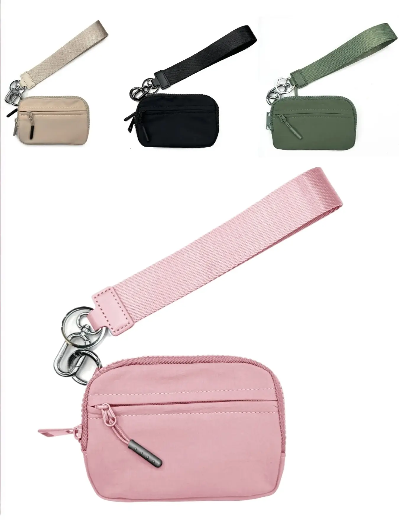 Portable Key Wrist Bag, Nylon Mini Coin Purse, Transparent ID Window, Detachable Strap, Multi-Card Slot Zipper Small Bag, Women's Daily Use