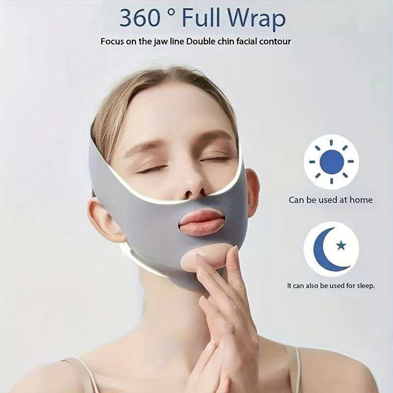 Breathable Seamless V-Shaped Mask 2 Pieces Dark Gray Adjustable Reusable Facial Beauty Tool for Women Men Universal Fit Skin Repair