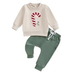 Christmas Baby Boy Outfit Gingerbread Man Embroidery Sweatshirt Drawstring Pant Xmas Toddler Baby Boy Clothes