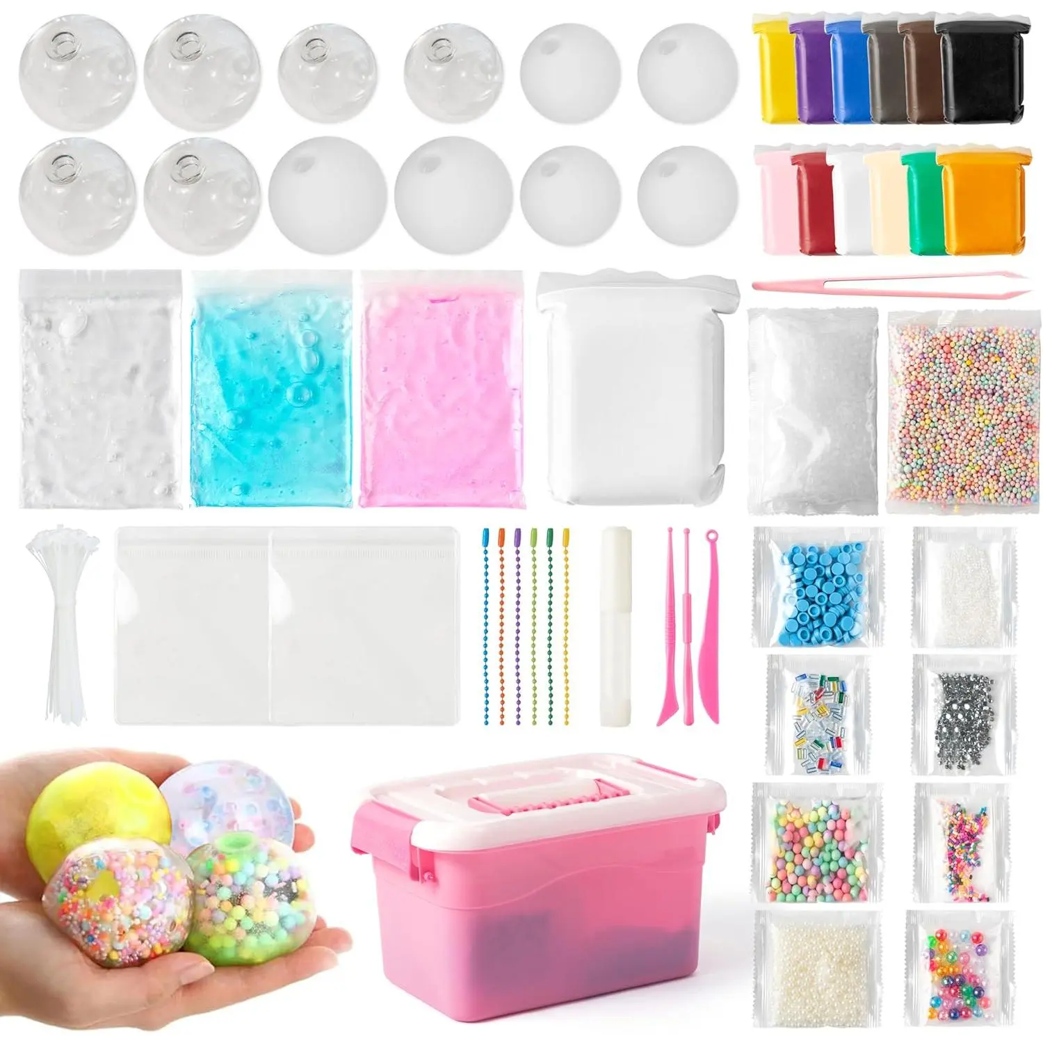 DIY Stress Ball Making Kit - TPR Rubber Stress Reliever for Adults, 12 TPR Skins with Storage Box, Complete ASMR Sensory Toy, Self-Care Gift for Office Anxiety