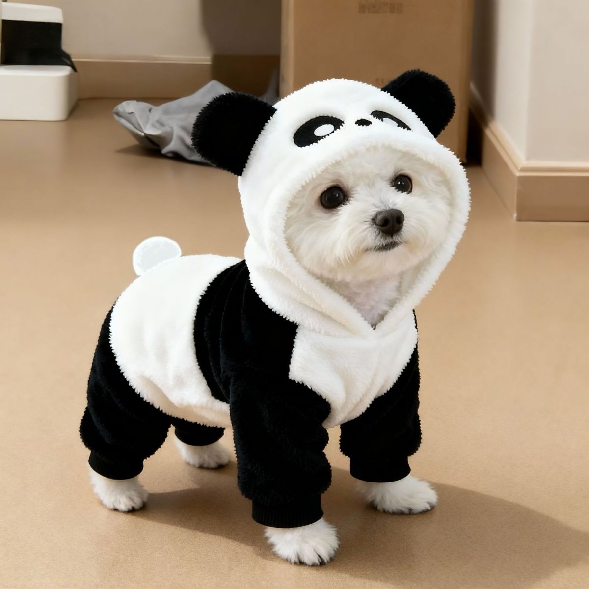2026 New Thick Cotton Adorable Panda Print Non-Woven Pet Hoodie - Insulated, Warm, Comfortable, Windproof 4-Legged Coat for Small Dogs (Bichons), S Size Universal Autumn-Winter Dog & Cat Sweater, Insulation