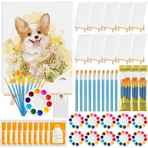 100 Pack 8x10 Inch Canvas Boards for Painting Complete Art Kit, Includes 50 Brushes, 20 Art Aprons, Paint Trays & Mini Easel, Suitable for Adults Beginners, Party Art Projects, Home Decor