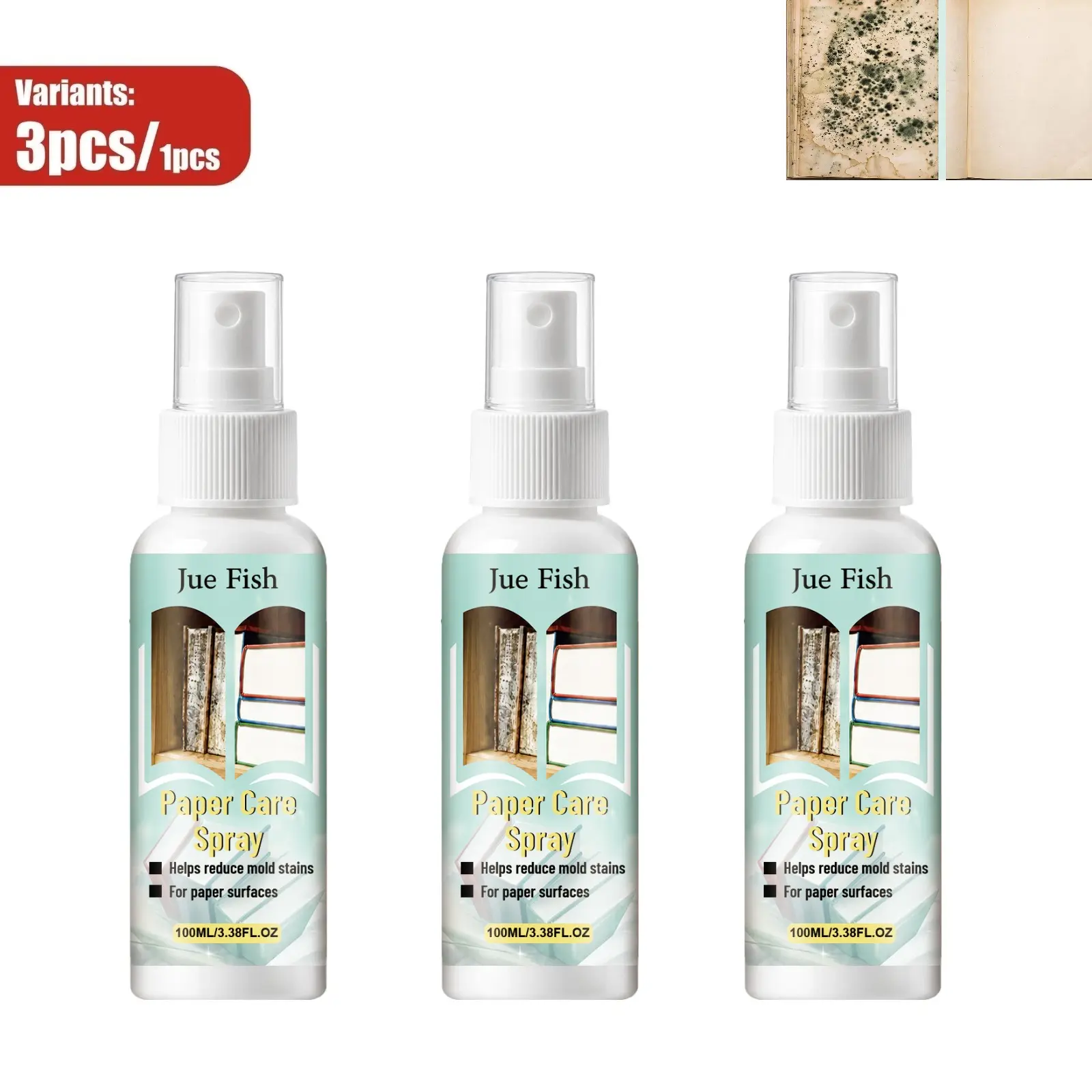 Special Paper Mold Remover Cleaner, Deeply Clear Mildew and Yellow Stains on Old Paper & Book Surfaces, Gentle Protection Formula to Renew and Restore Faded Vintage Books, Professional Paper Restoration Care Agent