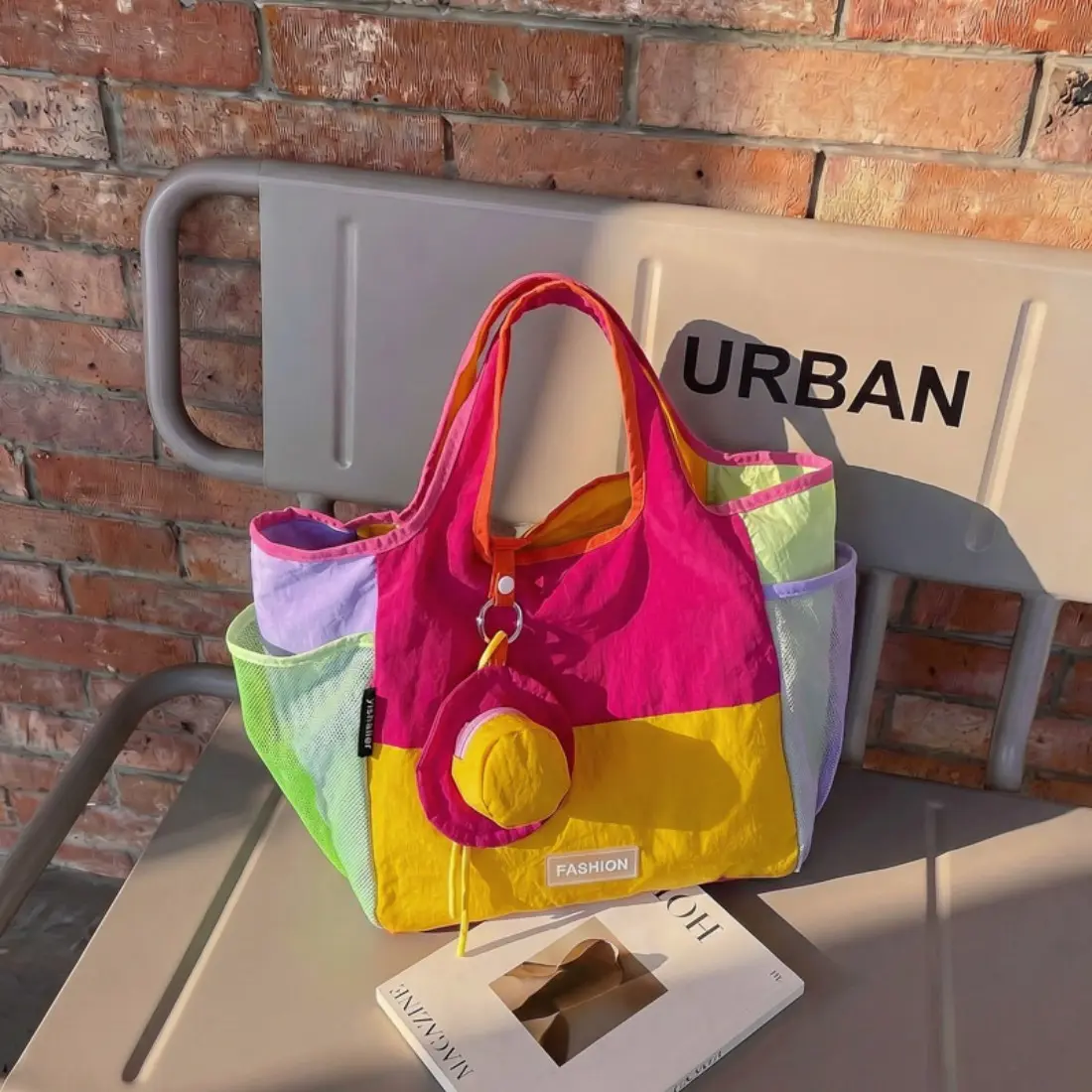 Women’s Dopamine Gradient Canvas Tote Bag, Colorful Foldable Shoulder Shopping Bag with Reusable Eco-Friendly Design, Lightweight Spacious Handbag for Grocery, Travel, Beach, Work, Daily Carry and Everyday Outfits