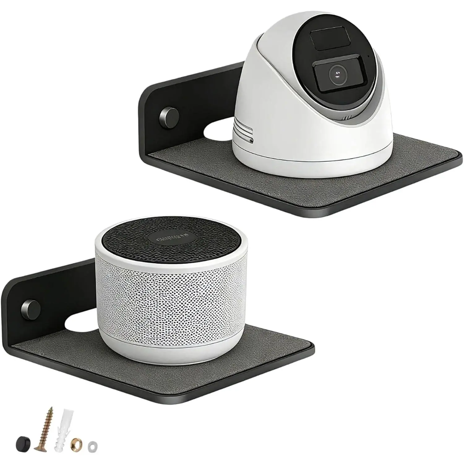 Small Metal Wall Shelf for Speaker & Router, 6.1x5.1 Black Floating Wall Shelf with EVA Pad&Cable Hole, Wall Mount Shelf for Bluetooth Speaker, Mesh Router, Camera, Phone, Echo Dot, Alexa