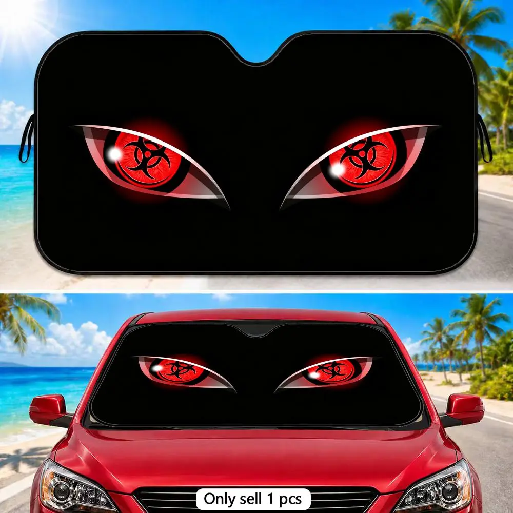 Anime Eyes Cool Sun Visor Universal Car Sun Visor Windshield Cover with Reflective UV Protection and Heat Insulation | Helps Reduce Interior Heat, Protect Dashboard from Sun Damage and Fading | Foldable Design for Car SUV Truck