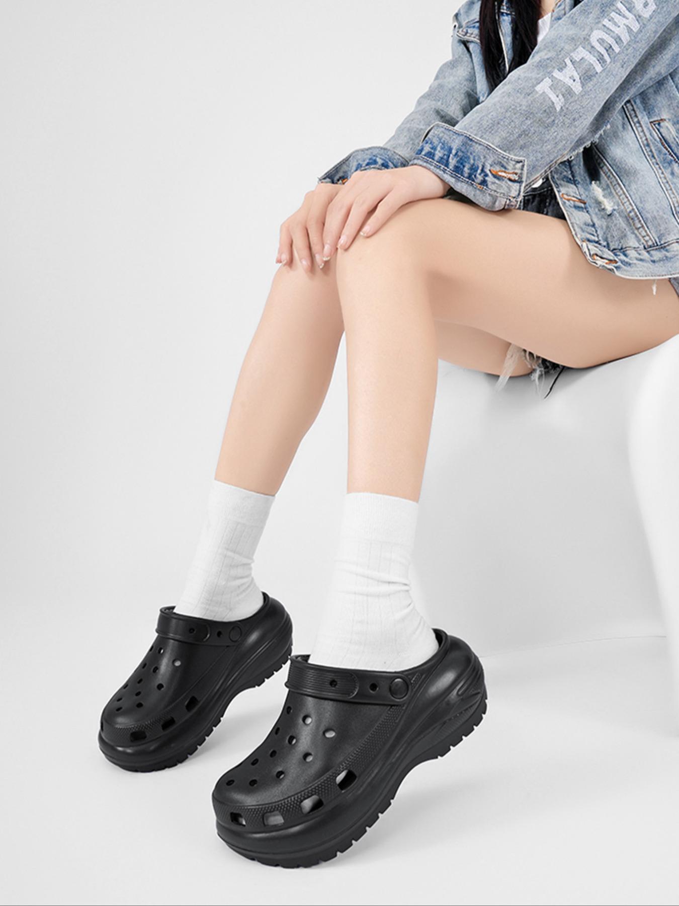 Women's Solid Color Platform Clogs, Casual Comfortable Breathable Clogs, Fashionable Shoes for Indoor & Outdoor Wear