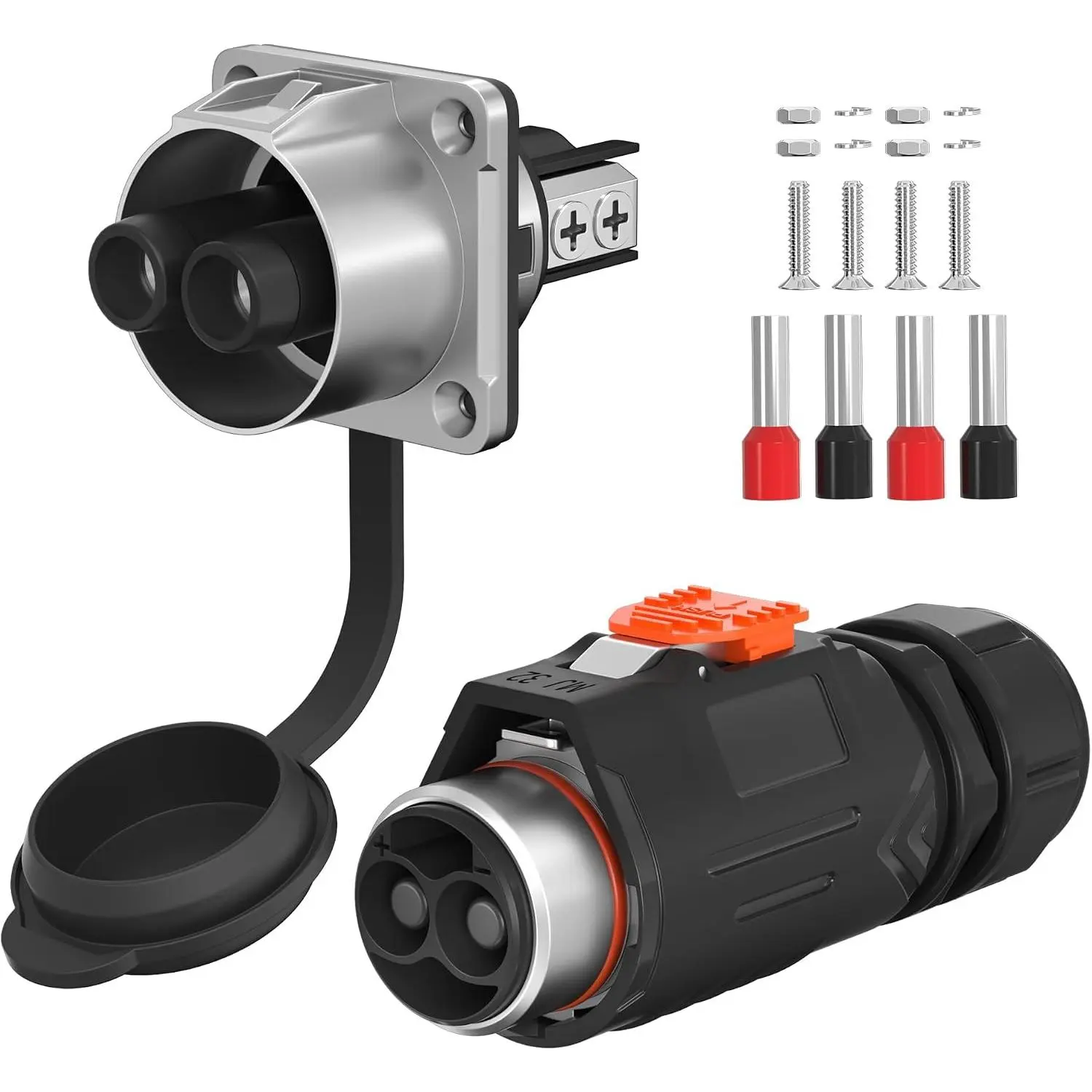 100 Amp Trolling  Plug and Receptacle Set - 6 to 4 AWG Wire Circular Connector -  Locking 2 Pin 12V-48V Power Connector -  for Marine Boat