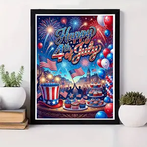 One 2D Flat Frameless Handmade DIY Diamond Painting Kit | American Independence Day Theme | Fireworks & Flag Elements | Joyful Celebration Scene | Vibrant Colors | Ideal for Holiday Decoration, Home Decor & Craft Enthusiasts