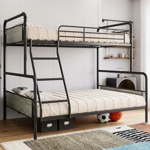 Garvee Metal Bunk Bed Twin Over Full Size with High Guardrail and Ladder, Convertible Design, Heavy Duty Frame with Metal Slats, Smooth Rounded Edges, Easy Assembly, Suitable for Teens and Adults, Available in Grey and Vintage Brown