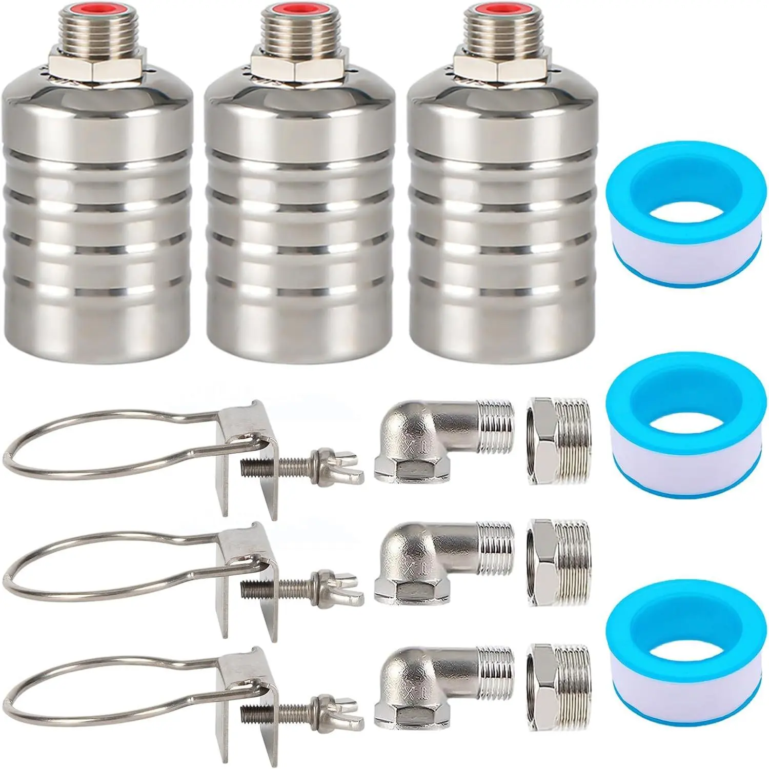 3 Pack Water Float Valve For Water ,1/2" to 3/4'' Fully Automatic Water Level Control Float Valve, 304 Stainless Steel Water Trough Float Valve For Water  Pool Livestock Troughs Distille