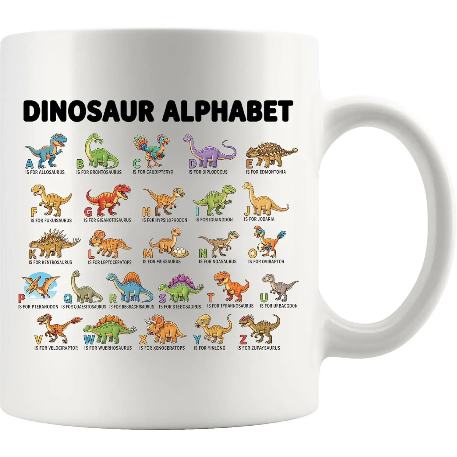 Dinosaur Alphabet Dragons  Reptiles Lizard Lover Novelty Drinkware Ceramic Mug 11 oz White