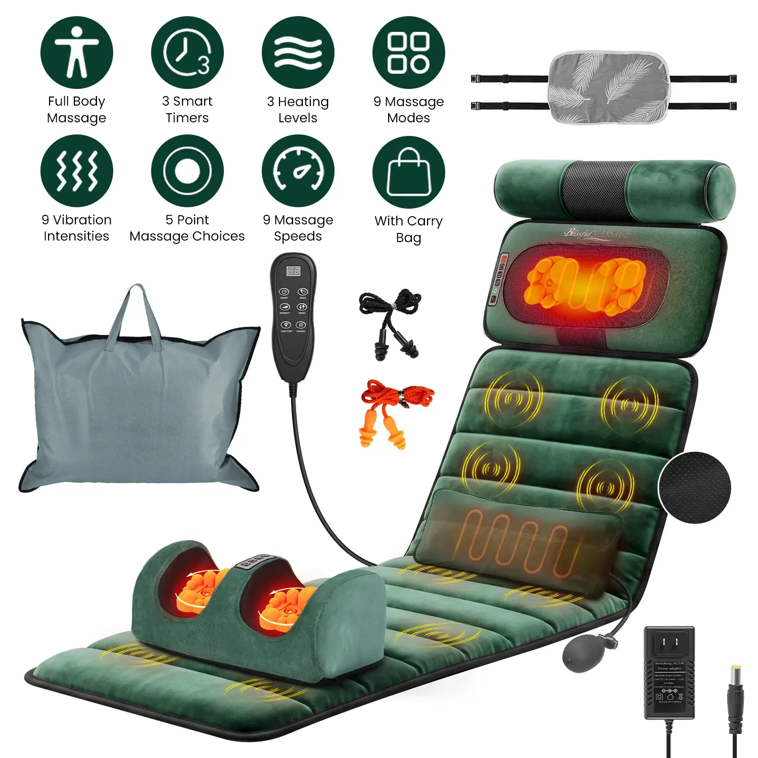 Full Body Massage Mat with Heat, Electric Vibrating Massage Pad with Neck, Back & Foot Massage Cushion for Chair, Sofa & Bed