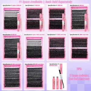 RITALASH 260Pcs  5 Nature Styles Lash Clusters Kit, DIY Eyelashes Extension Set, 150D/ 200D/ Spike+150D/ 60D/ 80D Eyelashes Clusters Extensions with Everything You Need for Beginners and Proficient, Beayty at Home Easily