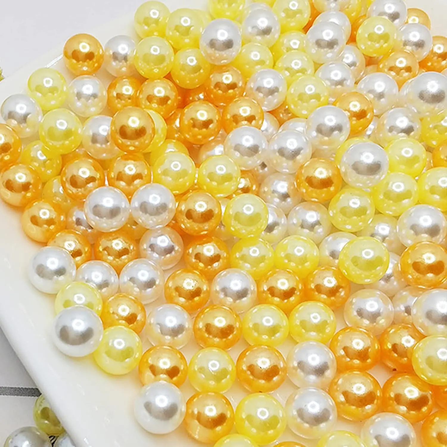 6mm Synthetic Artificial Loose Beads (500 Count, White/Yellow, Without Holes) - Easy-to-Use Round Vase Fillers for Beads Making, Wedding, Birthday Party Decoration