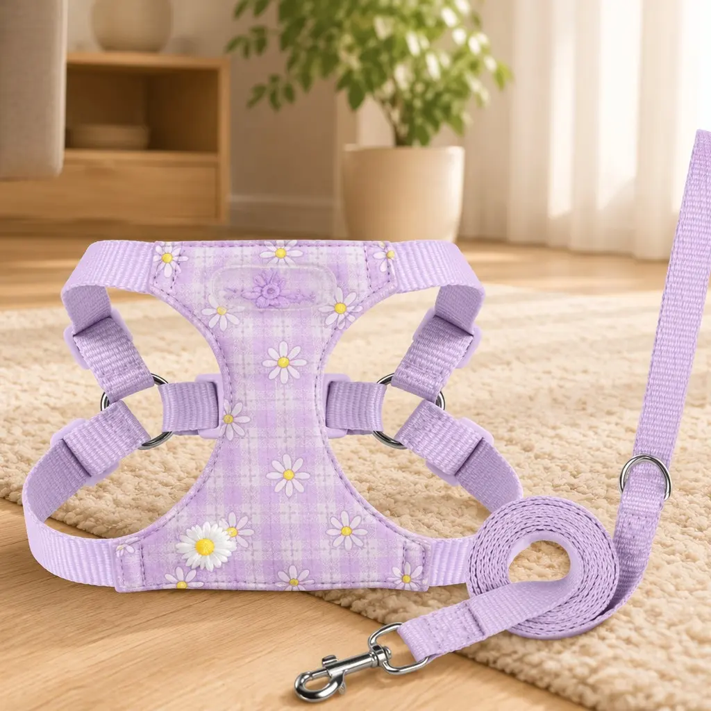 oft Lightweight Dog Harness with Daisy Embroidery, Breathable No Pull Puppy Vest Harness, Comfort Walking Chest Strap for Small Breed Dogs Daily Outdoor Walking