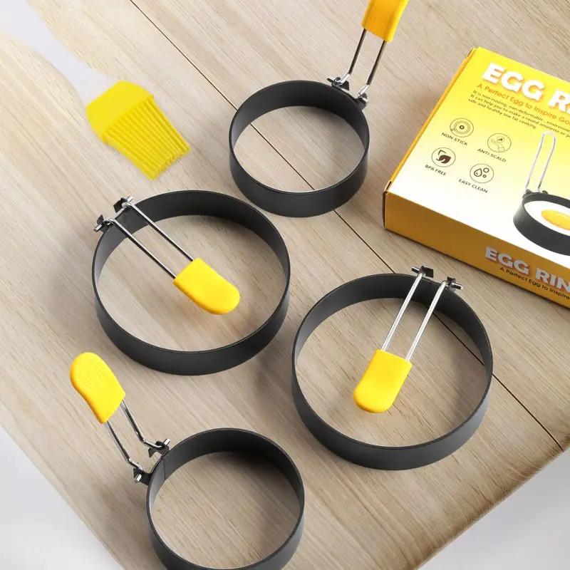 4-Pack Stainless Steel Egg Mold Set, Non-Stick Easy Flip, Round Design, Ideal for Birthday, Boiled Eggs, Pancakes, Omelets, Essential Kitchen Tool