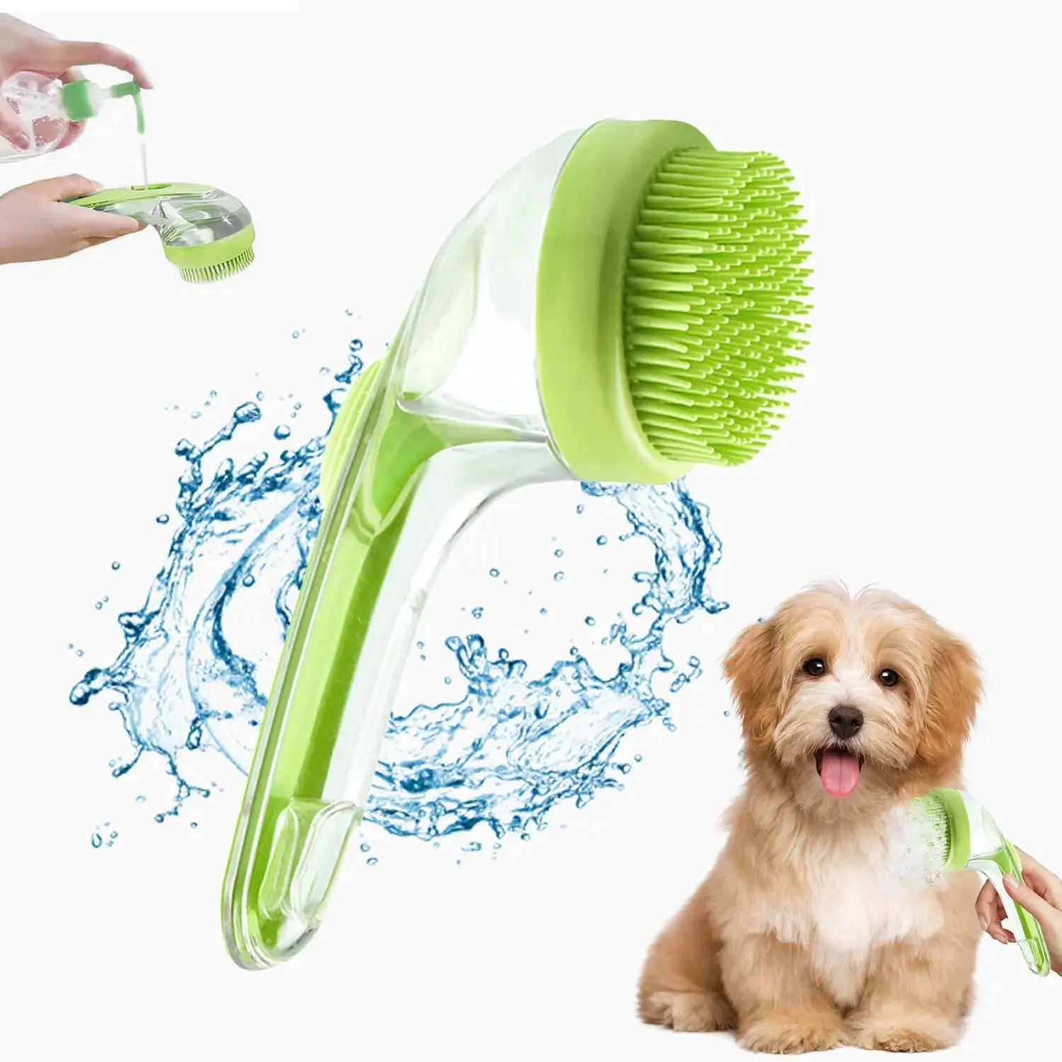 Trending Multi-Functional Pet Shower Brush with Shampoo Storage Tank, Soft Silicone Gentle Massage Grooming Comb for All Breeds Dogs & Cats, Easy Press Foam Bath Tool, Portable Household Pet Supply for At-Home Puppy Washing & Skin Care