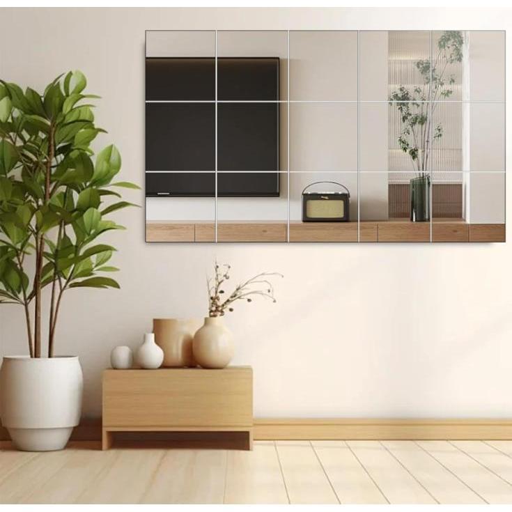 16 small self-adhesive PET mirror panels, flexible wall mirrors, square mirror tile wall stickers, mirror wall stickers, personalized home decoration
