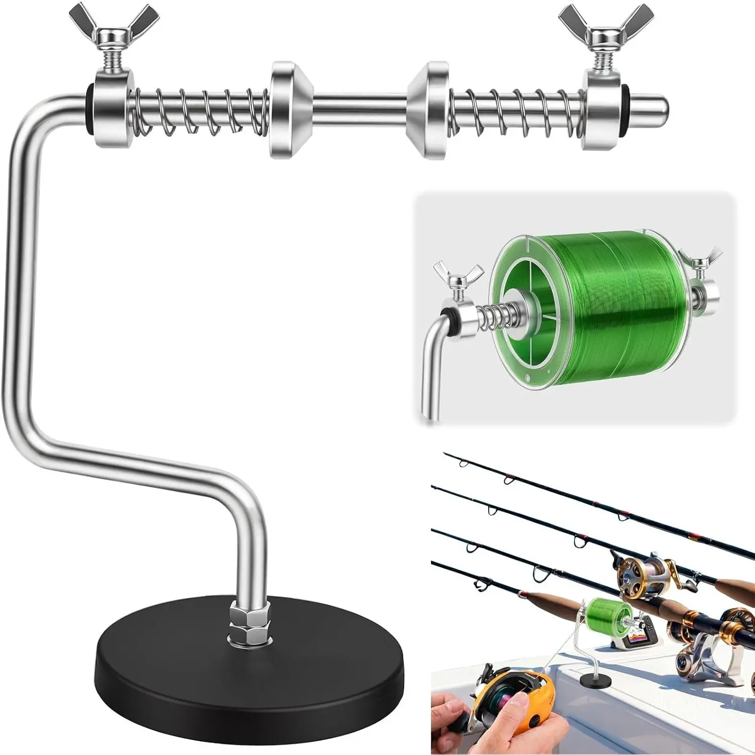 Fishing Line Spooler Tool - Portable Adjustable Reel Winder for Spinning Casting Reels.  Alloy Spooling Station System for Metal Surfaces in Boat, , Garage Use