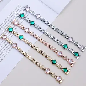 Suitable for Apple S11 watch, iWatch S10/9 strap, colorful diamond SE metal four-leaf clover Xiaomi 10 bracelet strap