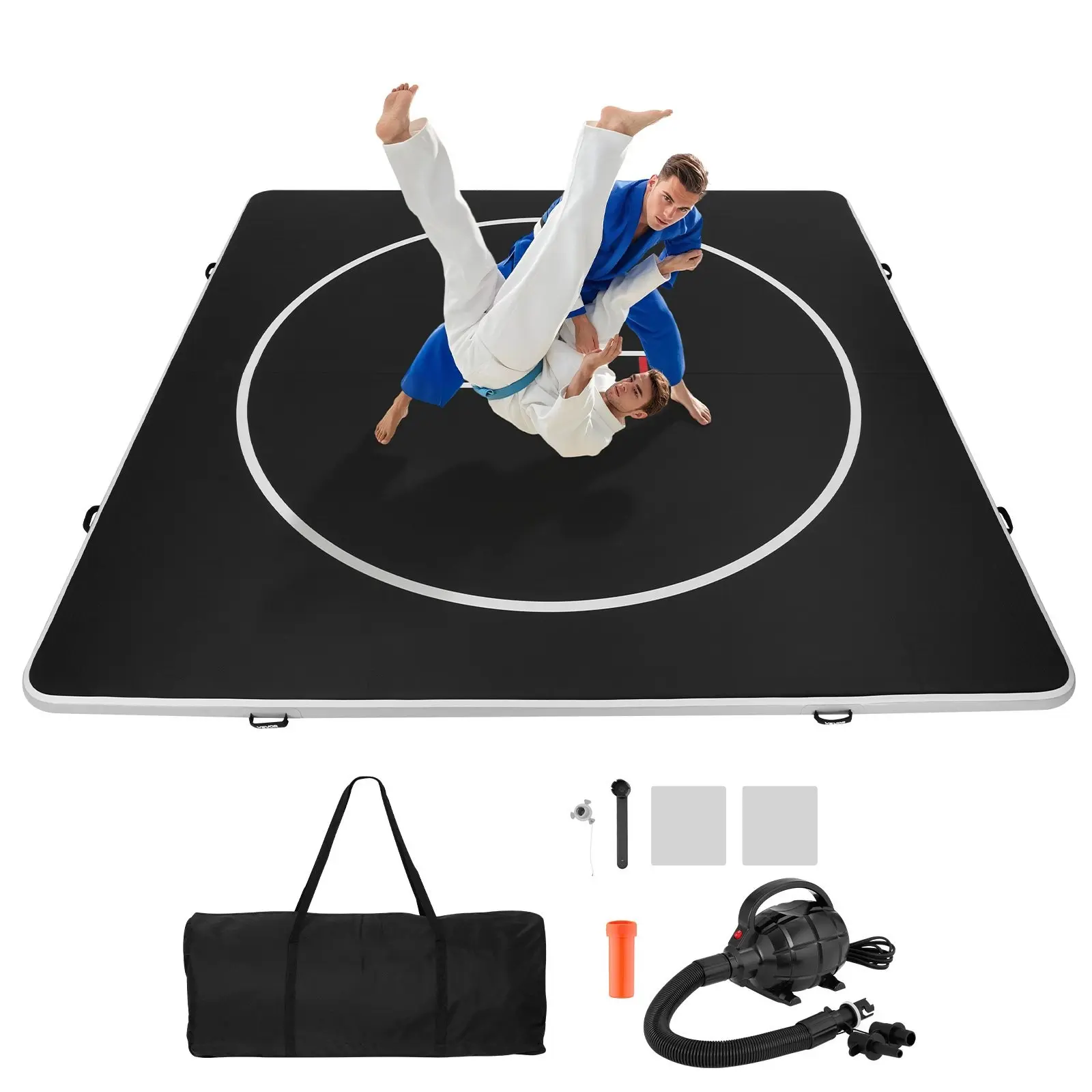 Inflatable Wrestling Mat and Martial Arts Training Mat 13x13 ft for Home Gym, MMA and Jiu Jitsu Practice, Wrestling Sport Floor Mat, Gymnastics Training Surface, Safe PVC Air-Cushioned Landing, Quick Setup