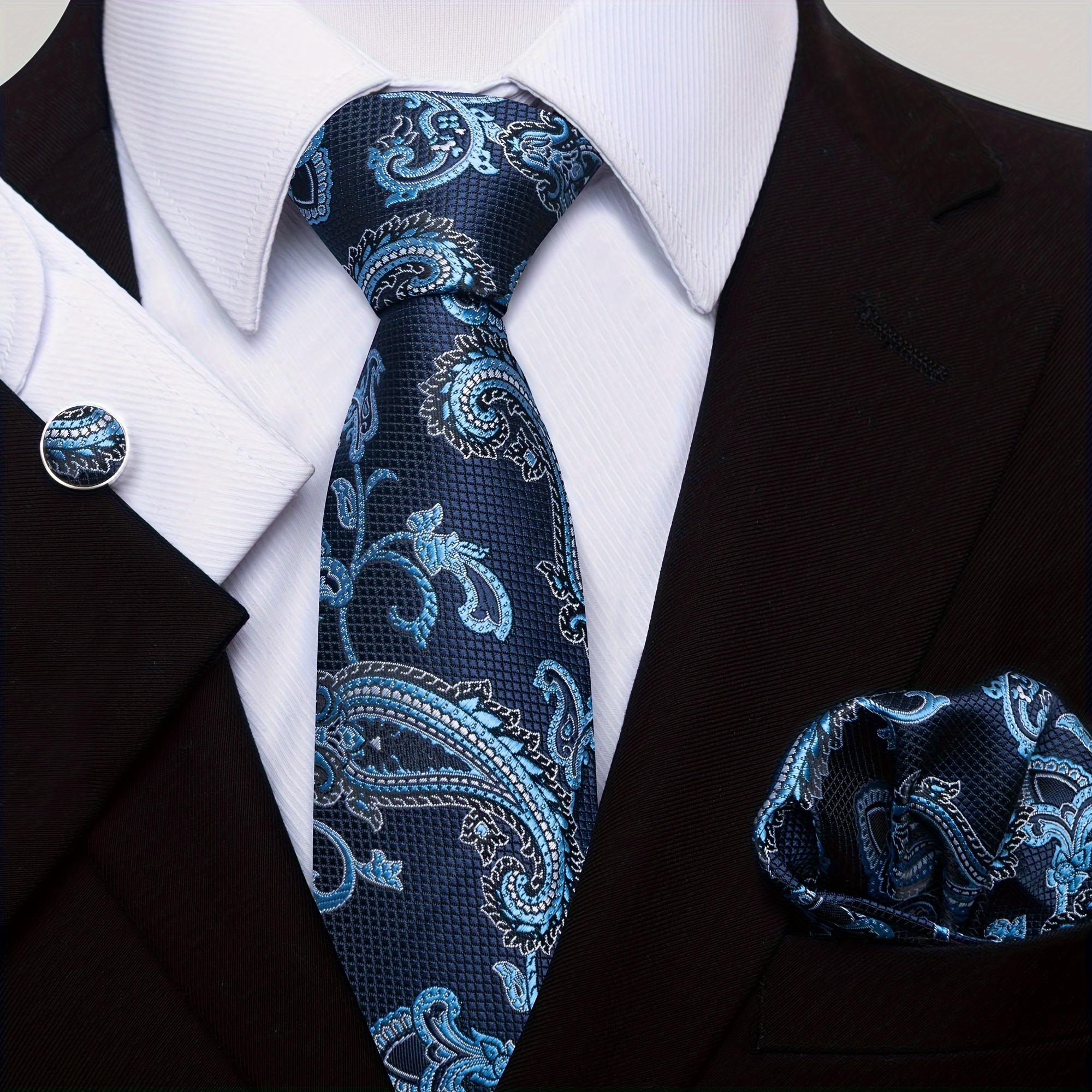 Paisley tie, pocket square, cufflink set gift box, men's tie 7.5 cm, suitable for holidays, weddings, and work