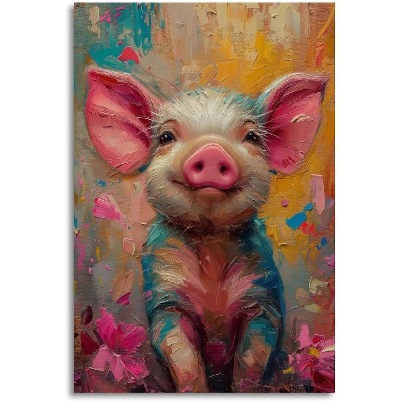 Smiling Pig - Colorful Farm Animal Posters Poster Wall Art Print Vintage Canvas Wall Art Wall Decor Aesthetic Modern Living Room Bathroom Decor Poster 08x12inch(20x30cm) Unframe-style