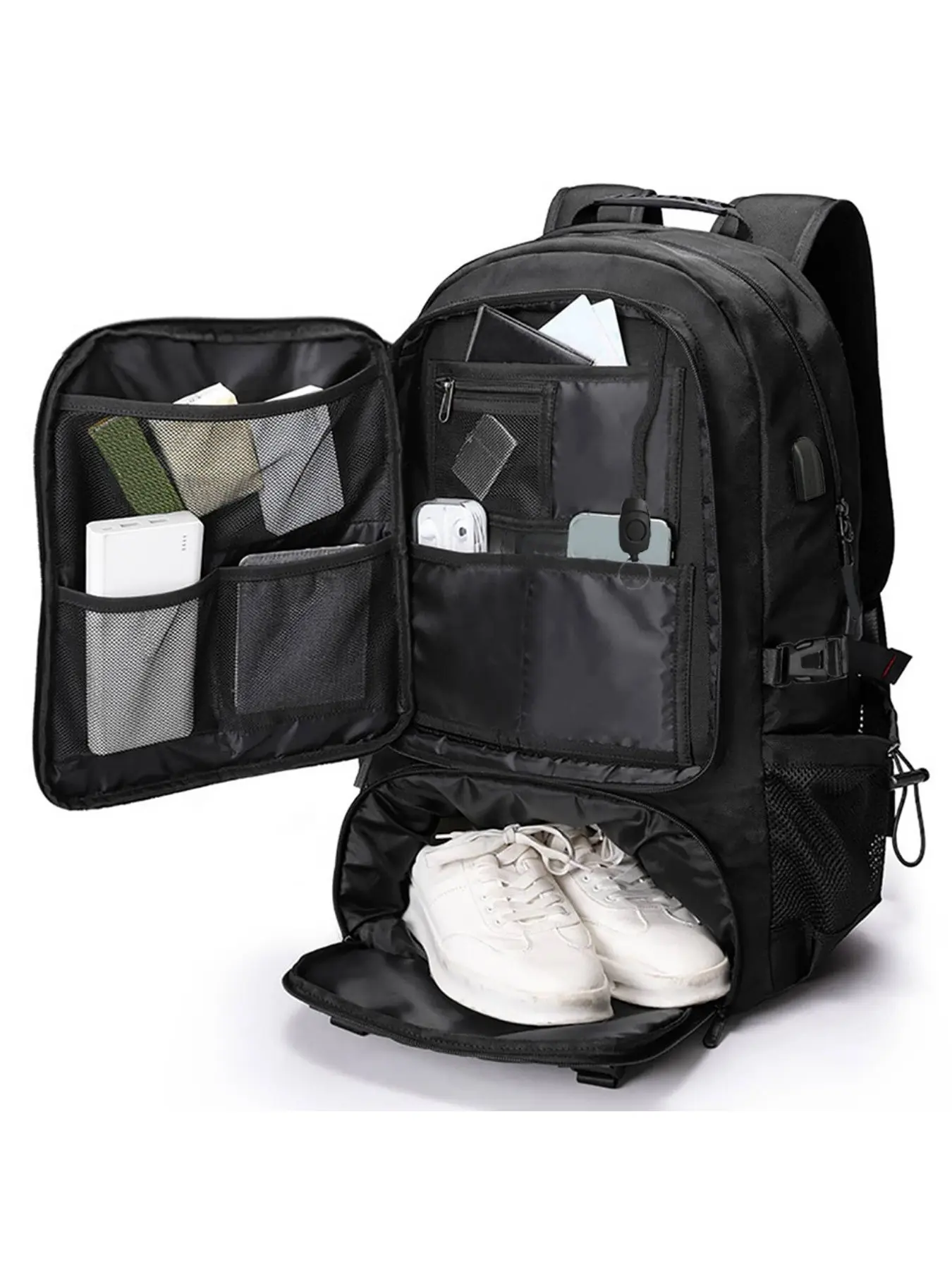 Travel Outdoor Camping Hiking Sports Backpack with Shoe Compartment, Casual Luggage Bag, Laptop Bag, Oxford Fabric, Unisex