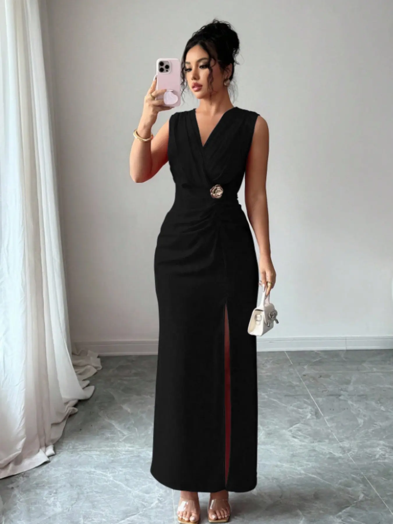 Women's Formal Dress, Formal Wear, Split Slit Pleated Slim Fit Summer Birthday Party Dress, Office Dress, Church Dress, Wedding Dress, Holiday Dress