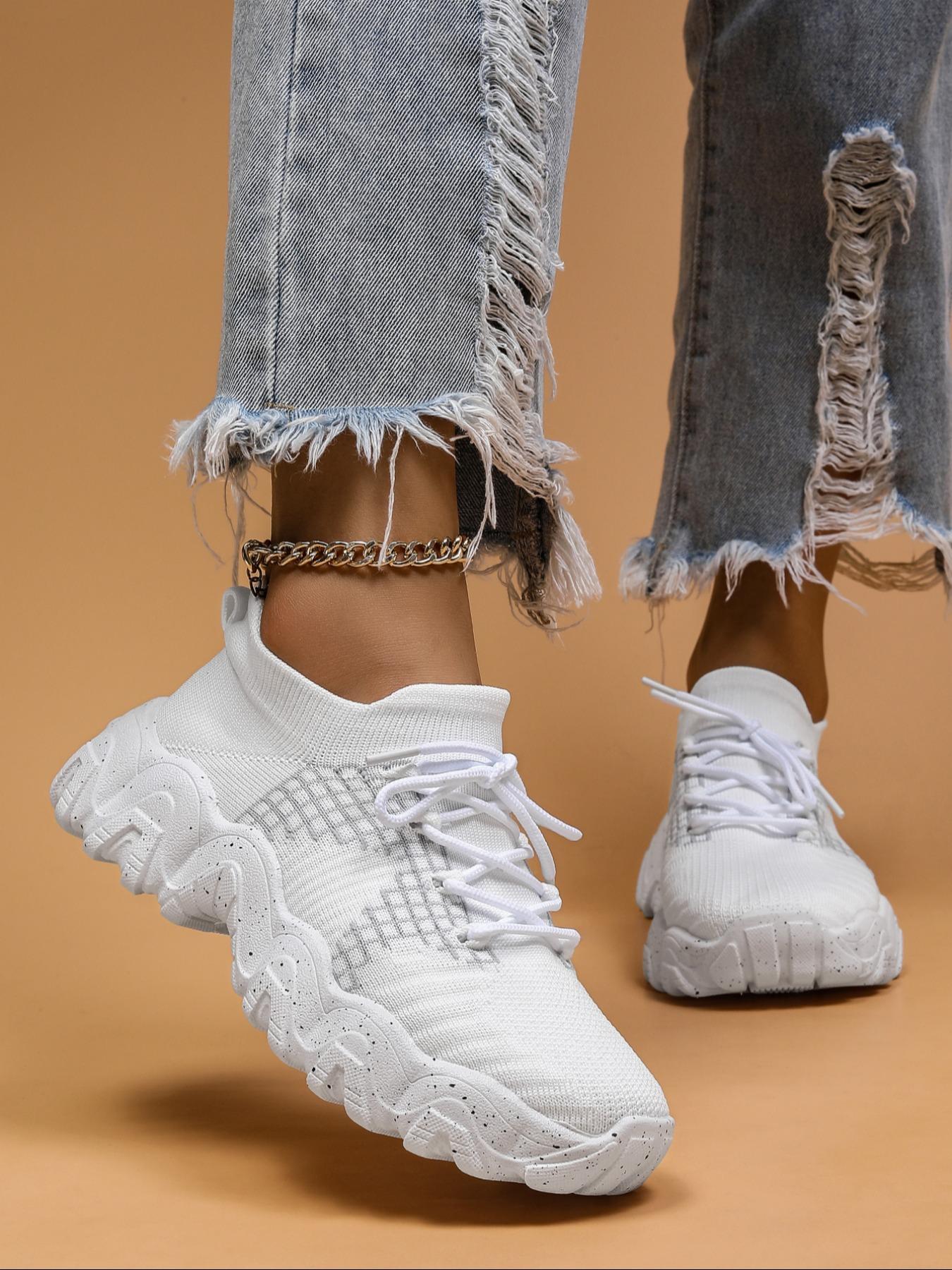 Women's Fashionable Striped Pattern Lace Up Low Top Sneakers, Casual Breathable Comfortable Sports Running Shoes, All-match Basic Shoes for Daily Wear, Closed