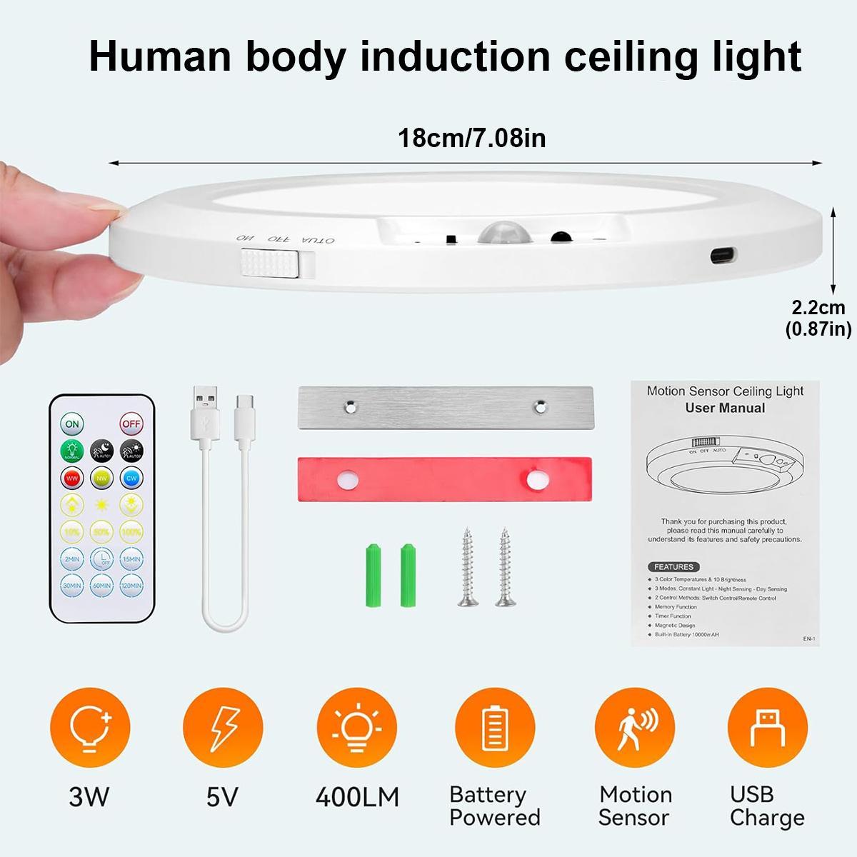 Motion Sensor Ceiling Light -3 Color Rechargeable Magnetic Wireless with Remote, Battery Powered | for Closet, Shower, Stairs, Hallway, Shed Motion Sensor Ceiling Light -3 Color Rechargeable Magnetic Wireless with Remote, Battery Powered | for Closet, Shower, Stairs, Hallway, Shed