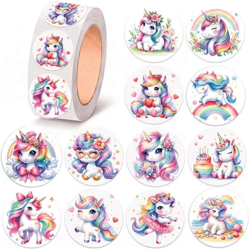 500PCS Cute Unicorn Stickers Roll, 1 Inch Fantasy Ocean Unicorn Labels, Self Adhesive Decals for Small Business Gift Packaging, Shipping Packages, Party Favor Bags, Event Decorations