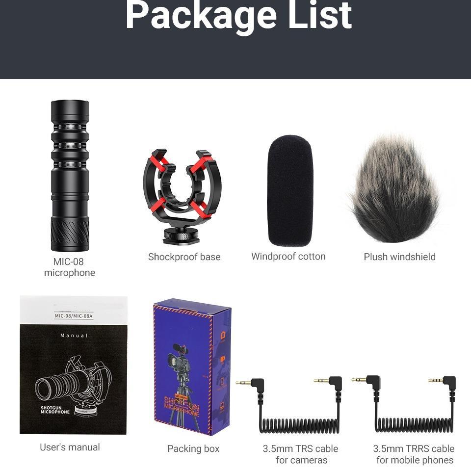 Universal Microphone for Camera, Microphone with Shock Mount for DSLR, iPhone and Android Smartphones, Compatible with Canon EOS, Nikon, and Sony Cameras, Live Streaming Mic, Noise Canceling Mic