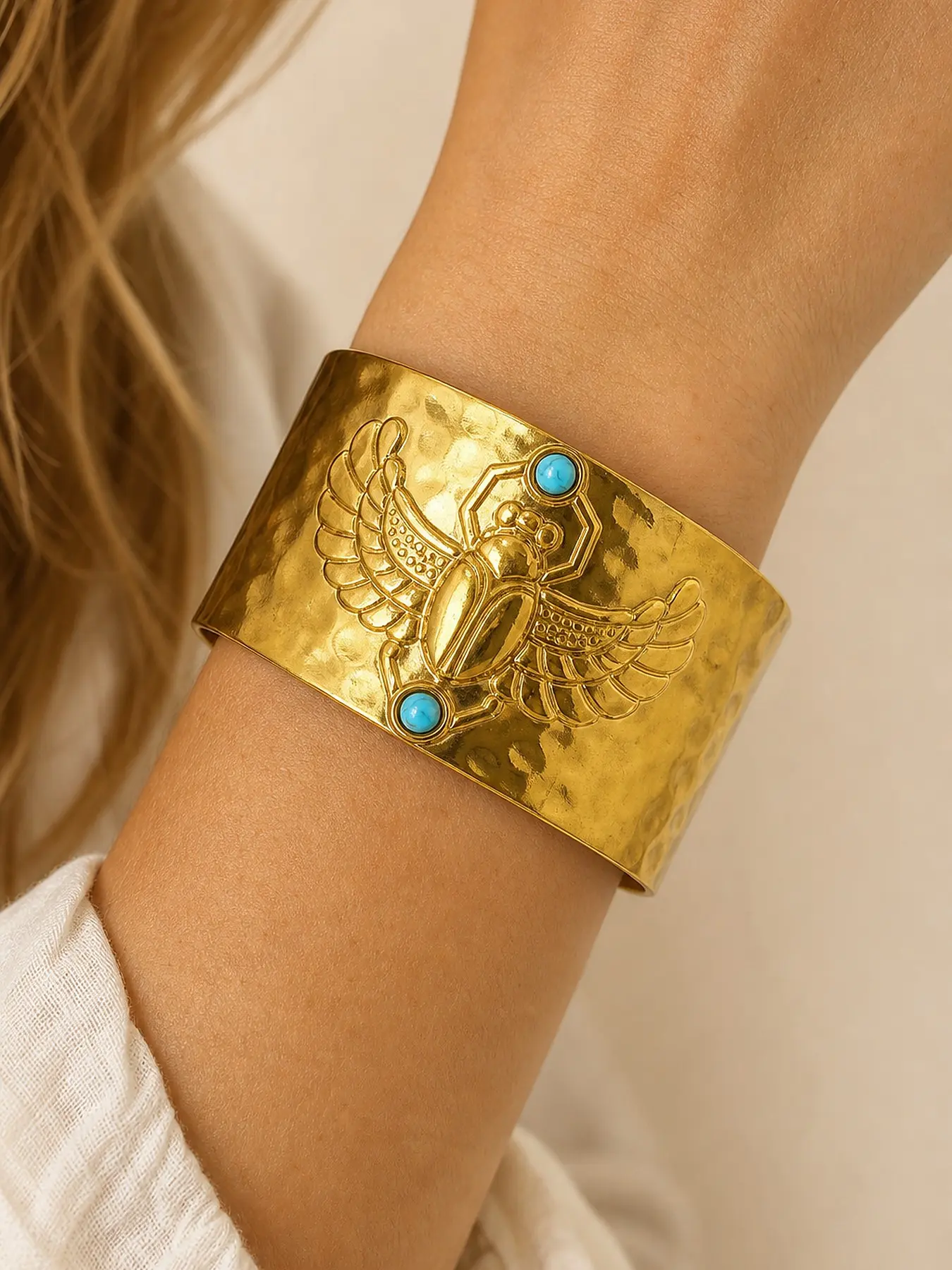 Vintage Egyptian Scarab Turquoise Wide Open Cuff Bracelet, Elegant Jewelry Accessory, Perfect for Stylish, Unique Gift Idea