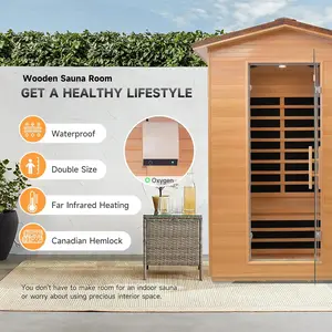 2-Person Outdoor Far Infrared Dry Sauna Room, Canadian Hemlock Wood, 1950W Low-EMF, with Cup Holder & Towel Rack, Assembly Required, 47*39*82in (Home Improvement Garden Pool Hot Tub Spa Supply)