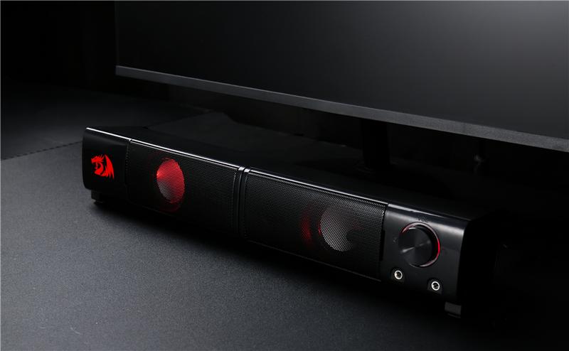 Redragon GS550 PC Audio Gaming Speakers, 2.0 Channel Desktop Computer Sound Bar with Compact Maneuverable Size, Headphone Jack, Quality Bass & Decent Red Backlit, USB Powered w/ 3.5mm Cable