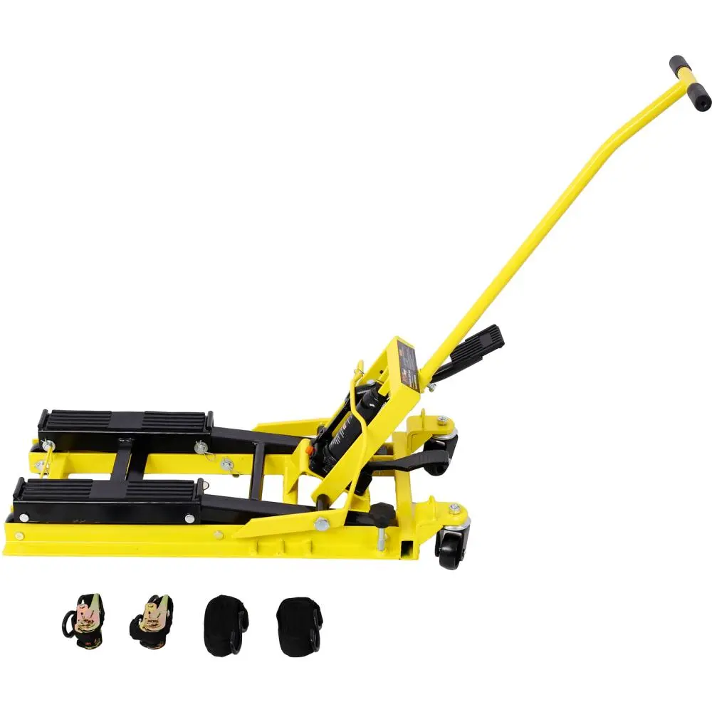 Hydraulic Motorcycle Lift Jack 1500LBS Capacity, ATV Scissor Lift Jack Stand, Portable Motorcycle Lift Table with 4 Wheels, Foot Operated Hydraulic Hoist Stand, Heavy Duty Bike Repair Lift for Motorcycles, ATVs, Dirt Bikes, Garage Maintenance, Tie Down St