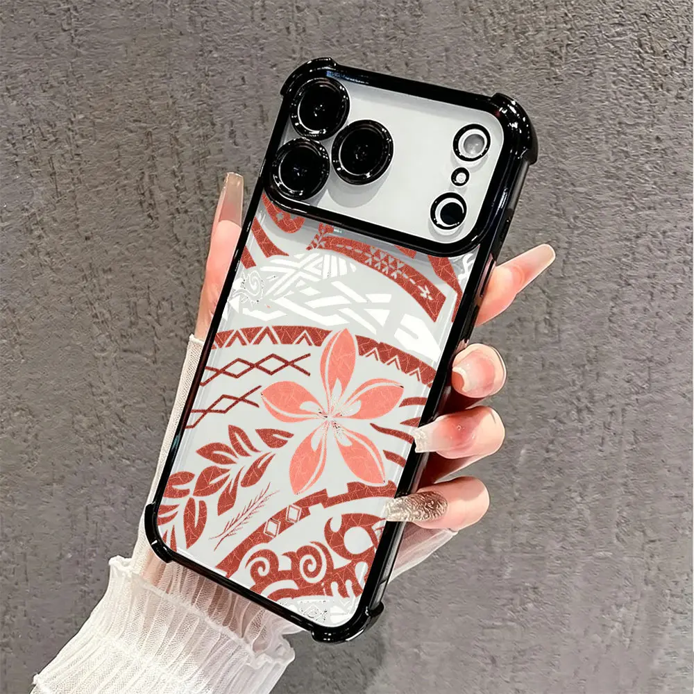Tribal Plumeria Leaf Pattern Phone Case,Exotic Polynesian Vintage Style for iPhone 17 16 15 14 13 12 11 Plus Pro Max,Tropical Bohemian Daily Fashion Gift