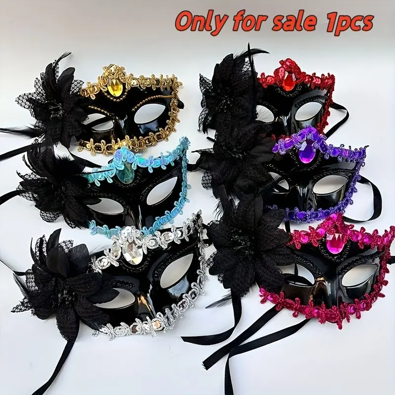 Sexy Venice Masquerade Mask, Elegant Feather and Gem Decorated Party Mask, Halloween, Theme Dinner, Cosplay, Bright Color, Durable Design